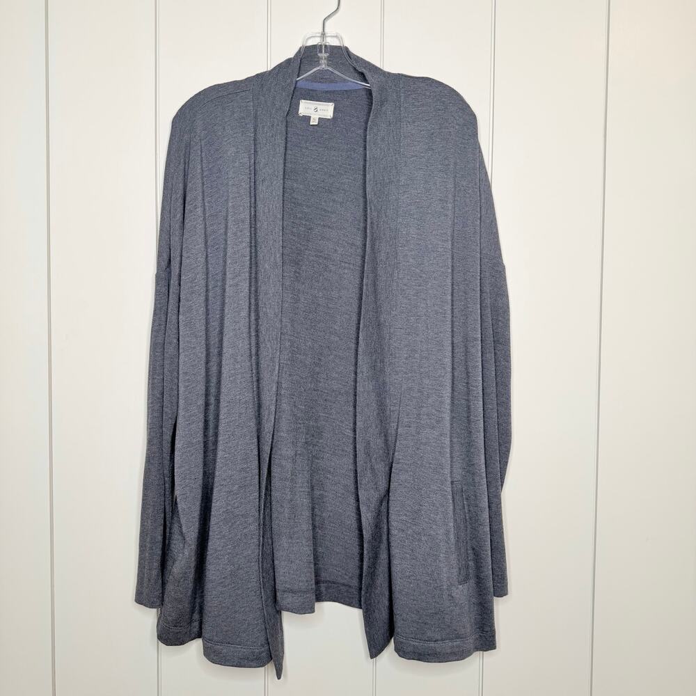 Lou & Grey Soft Ribbed Cardigan XL Gray Open Front Pockets
